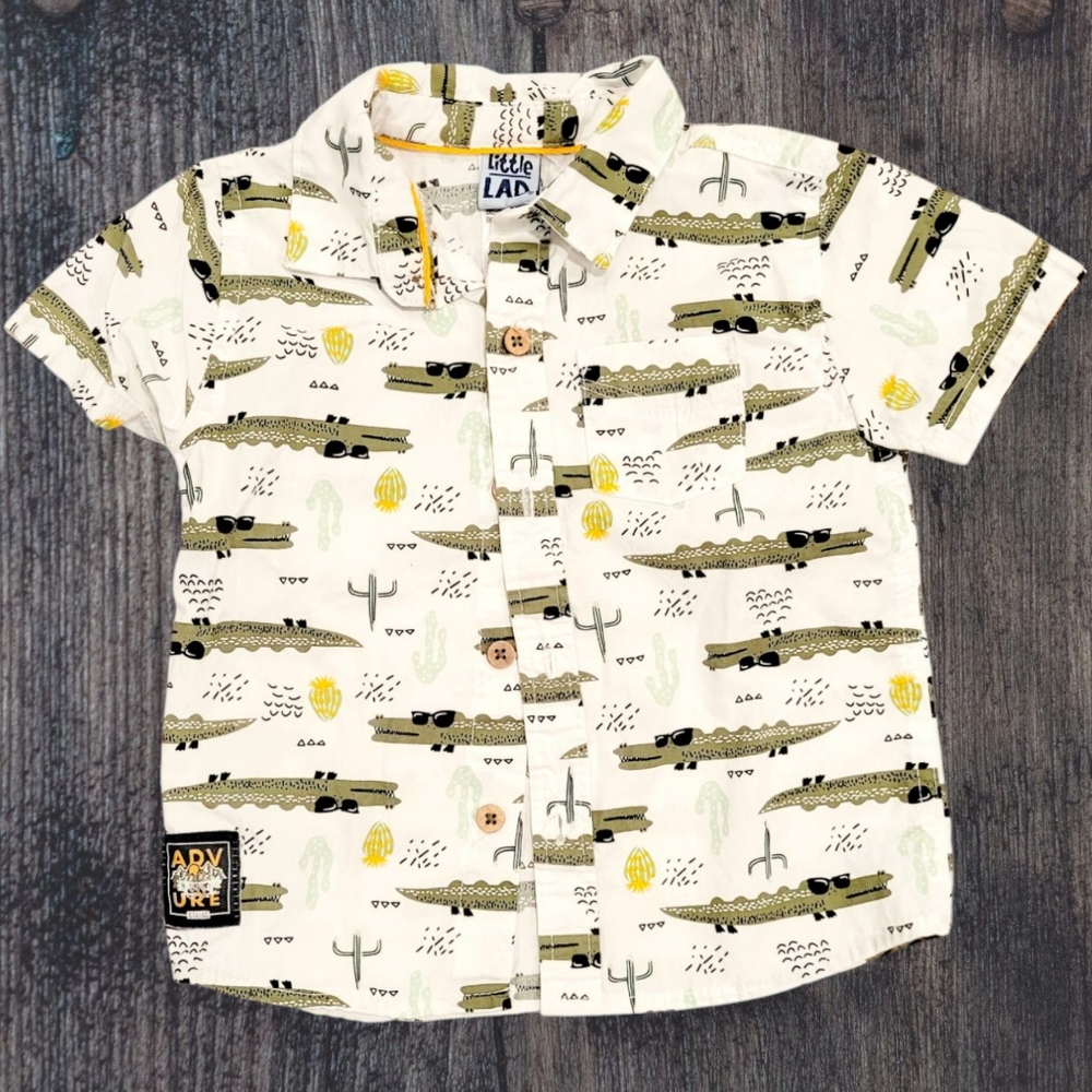 Little Lad Kids 24M White Desert Pattern Short Sleeve Button Down Shirt